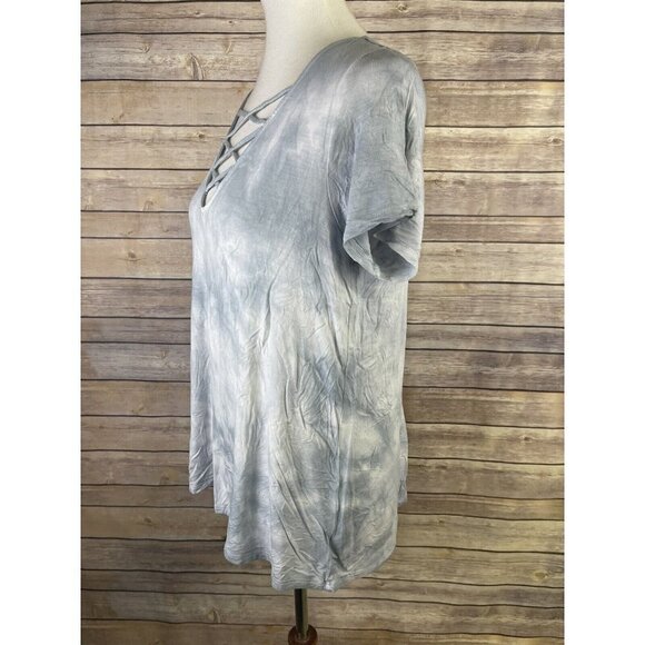 American Eagle Soft & Sexy Large Tie Dyed Top Blue White Boho Criss Cross Front - Picture 3 of 10